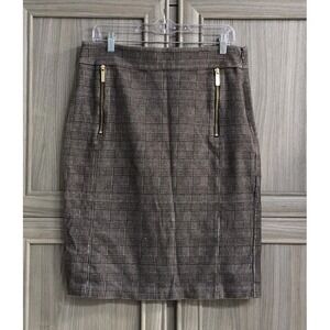 Michael Kors Pencil Skirt Sz Large Glen Plaid Prince Of Whales Vintage Brown Tan
